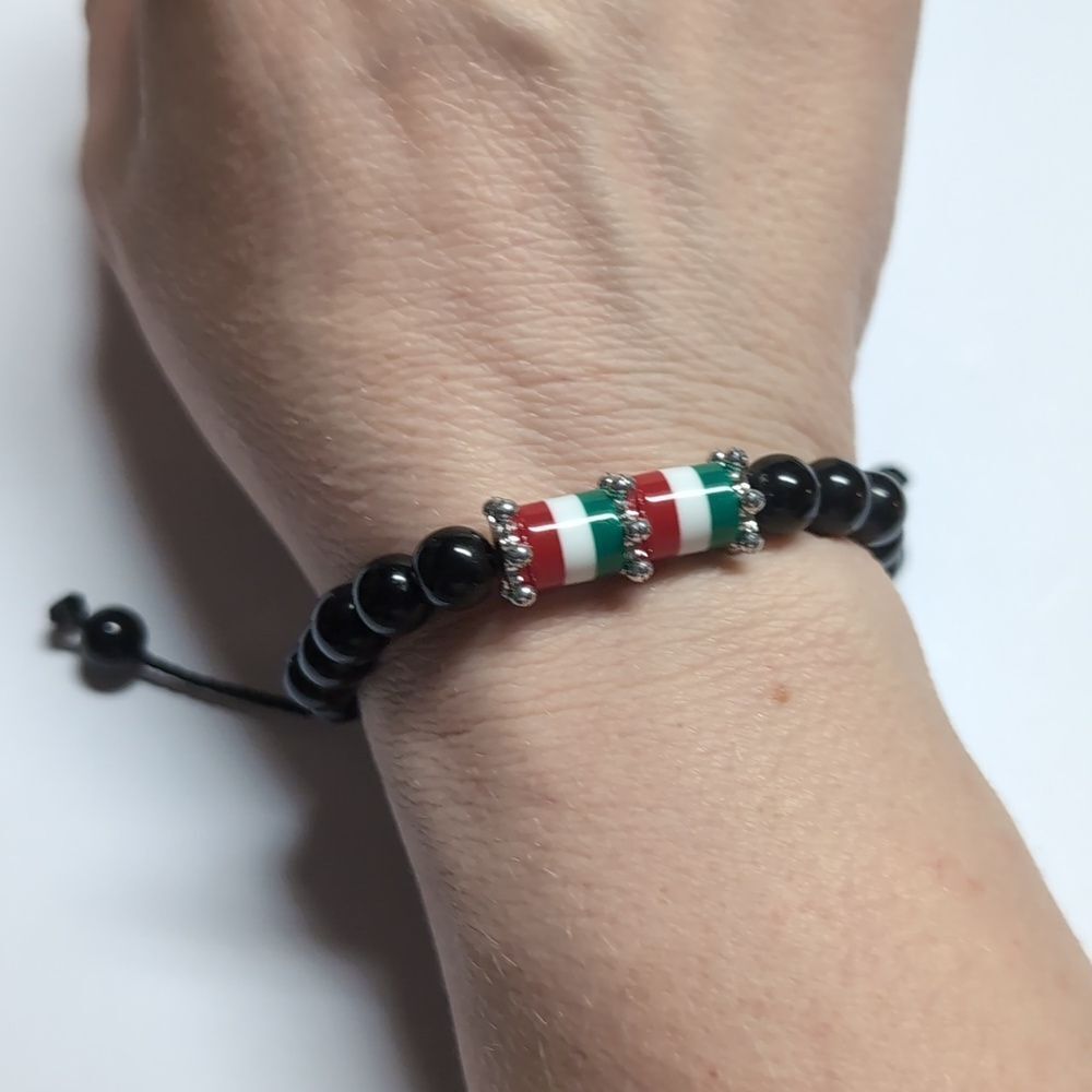245‎ Italy Black and Silver Beaded Adjustable Slider Bracelet
